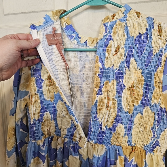 JessaKae Fallen Willow Floral Smocked Midi Cottagecore Peasent Long Sleeve Dress - Picture 5 of 12